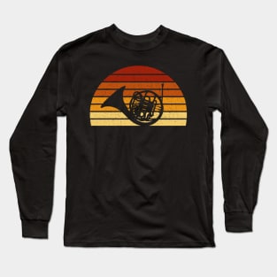 Vintage Sunset Horn Gift For Hornists Long Sleeve T-Shirt